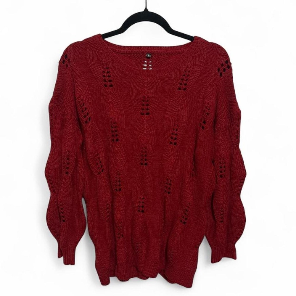 red long-sleeve crewneck pullover sweater - S